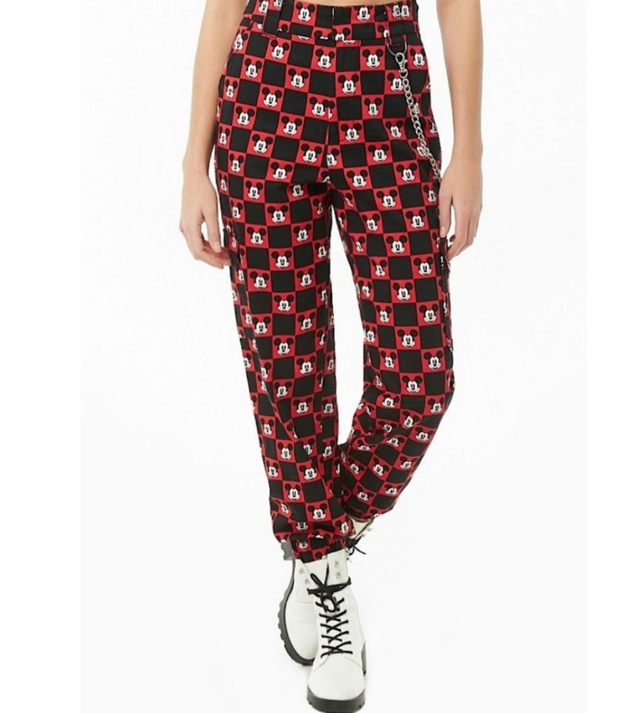 Disney mickey mouse checkered cargo joggers With Metal Chain